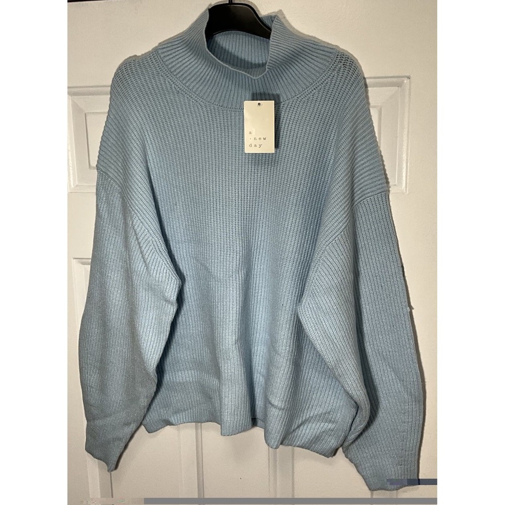 A New Day Baby Blue Ribbed Turtleneck Oversized Sweater Women's Large